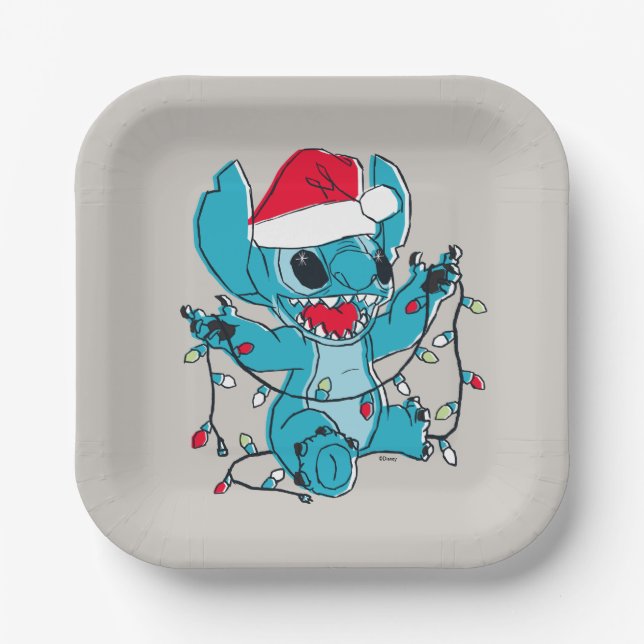 Stitch | Christmas Lights Paper Plate (Front)