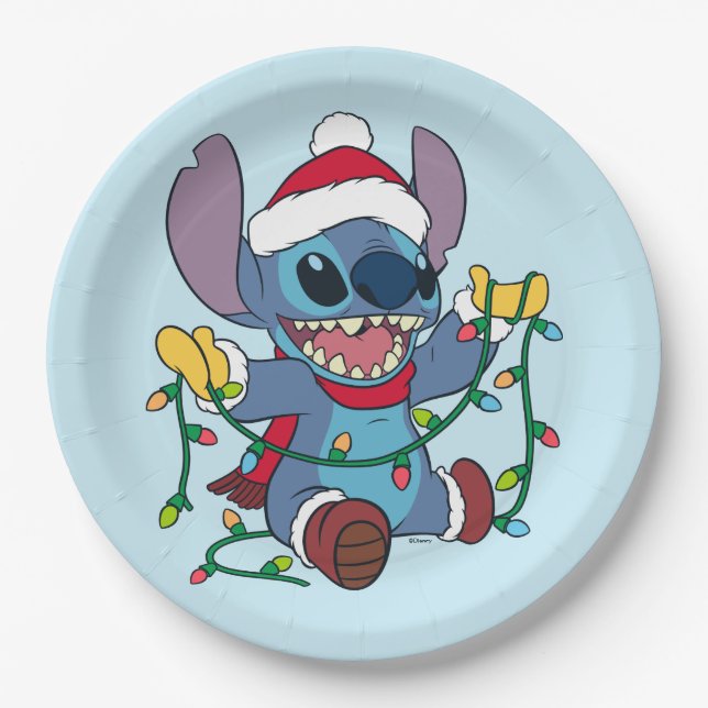 Stitch Christmas Lights Paper Plate (Front)