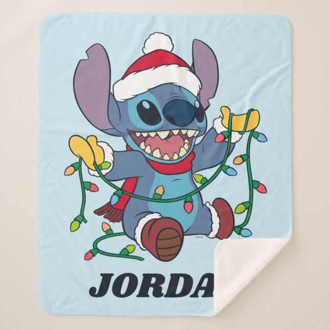 Stitch Christmas Lights Sherpa Blanket (Front)