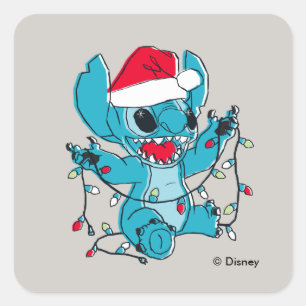 Stitch   Christmas Lights Square Sticker