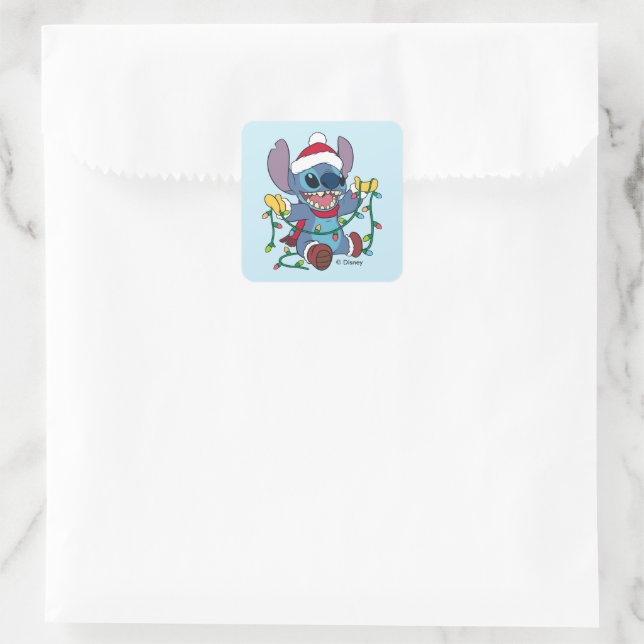 Stitch Christmas Lights Square Sticker (Bag)