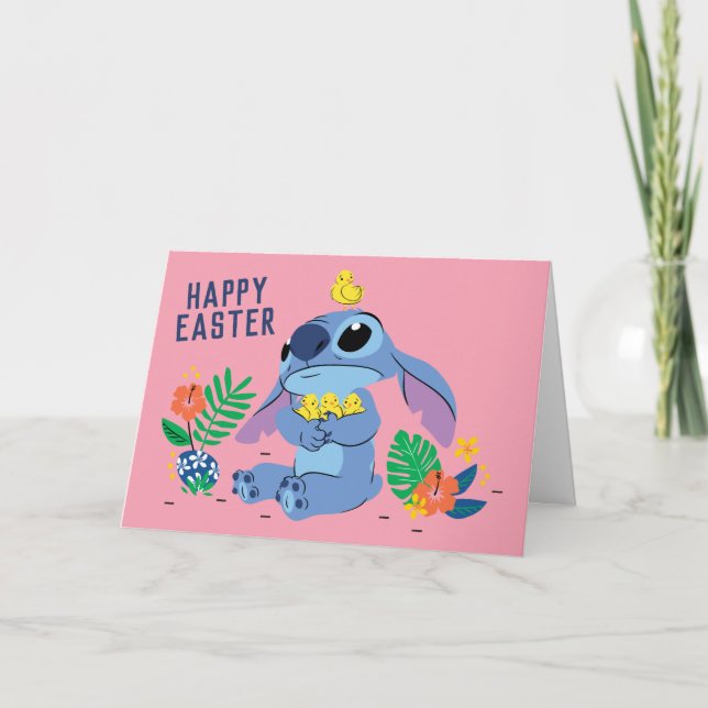 Stitch Cuddling Baby Easter Chicks Card (Front)