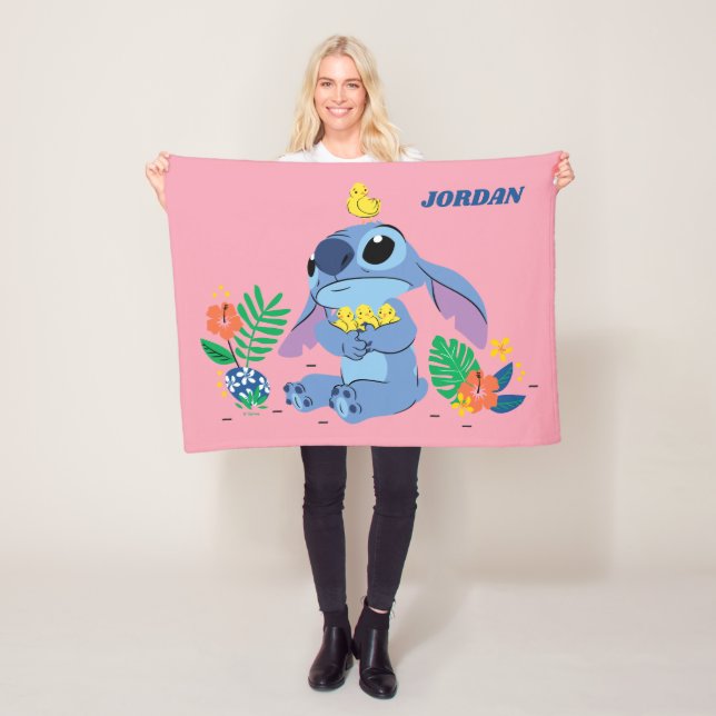 Stitch Cuddling Baby Easter Chicks Fleece Blanket (In Situ)
