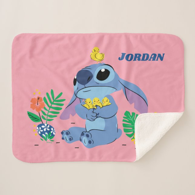 Stitch Cuddling Baby Easter Chicks Sherpa Blanket (Front (Horizontal))