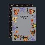 Stitch Halloween Baby Shower  Thank You Card<br><div class="desc">Share your gratitude with this adorable Halloween baby shower thank you card featuring Disney’s Stitch in playful costumes! The design includes Stitch dressed as a pumpkin, mummy, witch, and bat surrounded by pumpkins, spiderwebs, bats, and stars on a grey background. The front reads “Thank You!” in bold lettering, while the...</div>