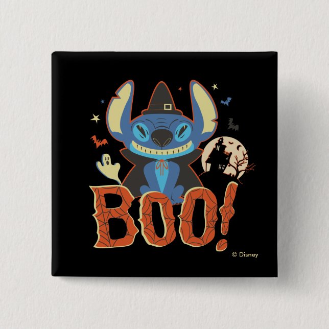 Stitch Halloween Boo 2 Inch Square Button (Front)