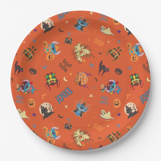 Stitch Halloween Trick-or-Treat Pattern Paper Plate (Front)