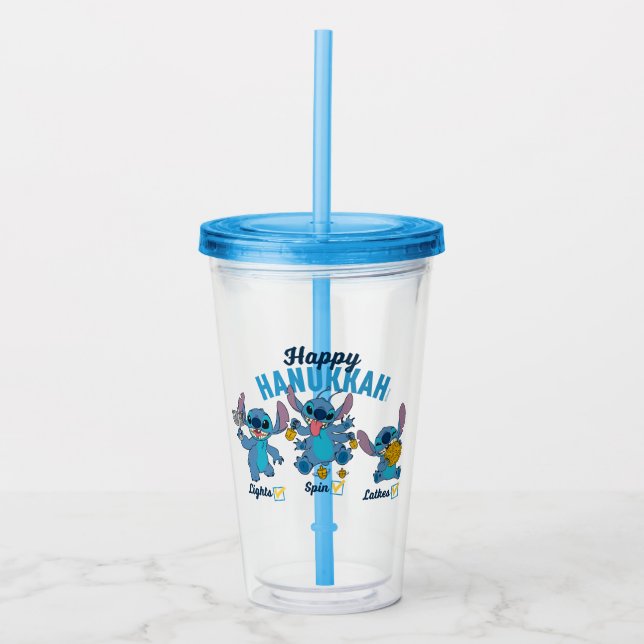 Stitch | Happy Hanukkah Acrylic Tumbler (Front)