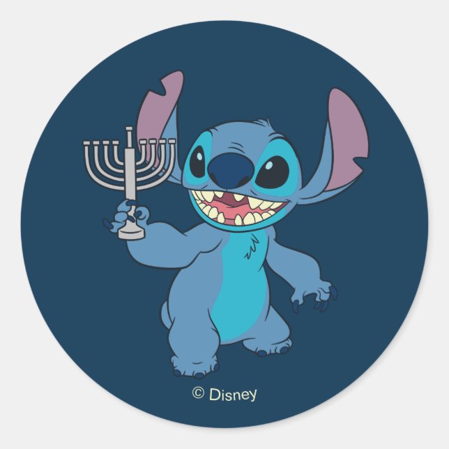 Stitch | Happy Hanukkah Classic Round Sticker (Front)