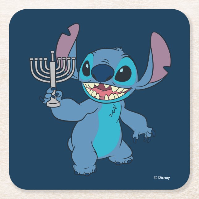 Stitch | Happy Hanukkah Square Paper Coaster (Front)