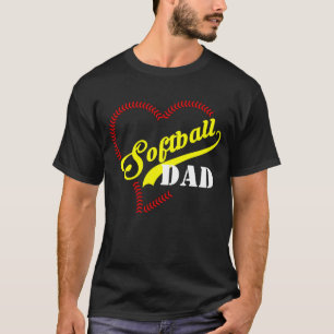 Stitch Heart Softball Dad Personalized Mens Black T-Shirt