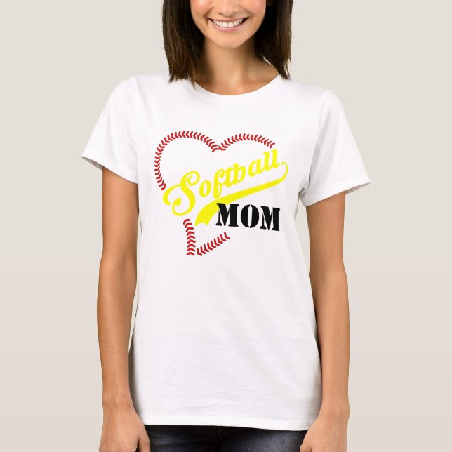 Stitch Heart Softball Mom Personalized White TShir T-Shirt (Front)