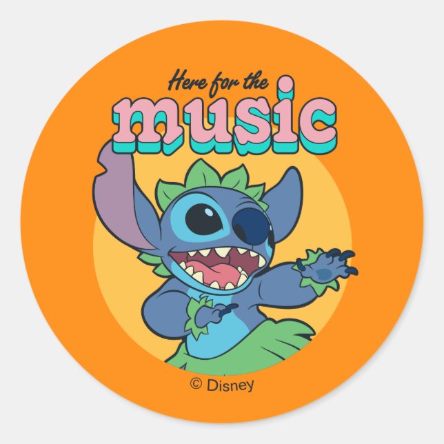 Stitch | Here for the Music Classic Round Sticker (Front)