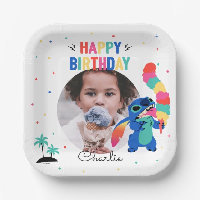 Stitch | Here's the Scoop Ice Cream Birthday Paper Plate (Front)