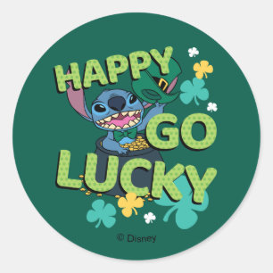 Stitch   St. Patrick's Day - Happy Go Lucky Classic Round Sticker