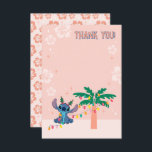 Stitch Tropical Christmas Baby Shower  Thank You Card<br><div class="desc">Share your appreciation with this adorable baby shower thank you card featuring Disney’s Stitch in a festive tropical scene. The design shows Stitch wearing cute Christmas tree headbands and sitting beside a palm tree decorated with colourful holiday lights. A soft pink background with hibiscus flowers and twinkling stars creates a...</div>