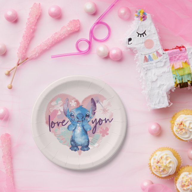 Stitch Watercolor Valentine Heart - Share the Love Paper Plate (Party)