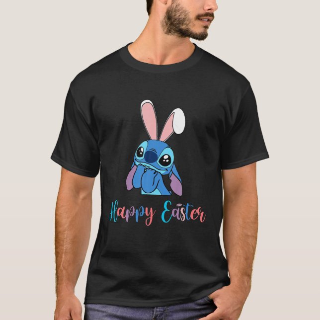 Stitch With Easter Bunny Happy Easter T-Shirt (Front)