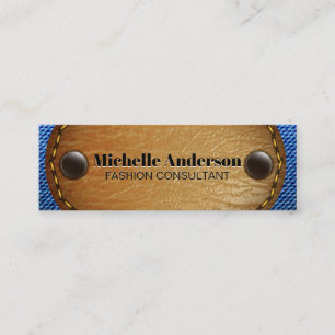 Stitched Brown Leather   Denim Mini Business Card