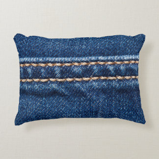 Stitched denim: closeup jeans texture. accent pillow