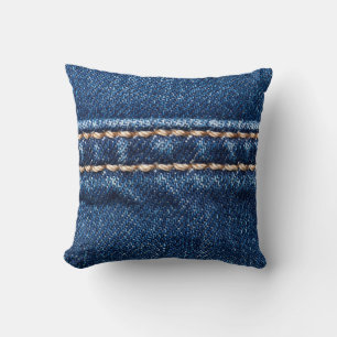 Stitched denim: closeup jeans texture. throw pillow