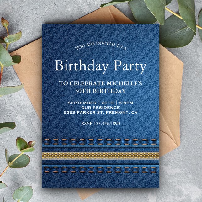 Stitched Denim Zipper Jeans Birthday Party Invitation (Creator Uploaded)