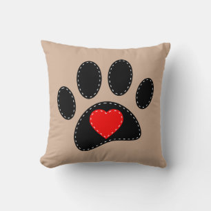 Stitched Dog Paw Print Throw Pillow