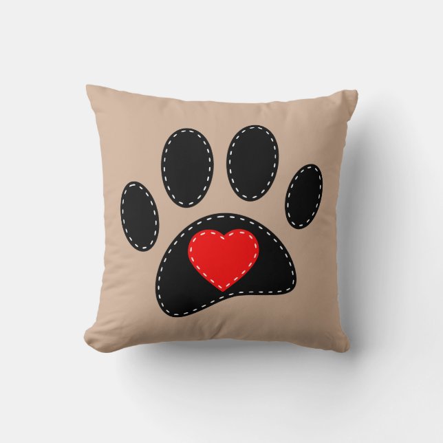 Stitched Dog Paw Print Throw Pillow (Front)
