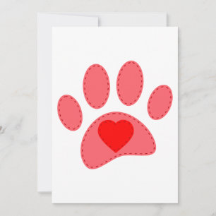 Stitched Dog Paw Print Valentines  Invitation