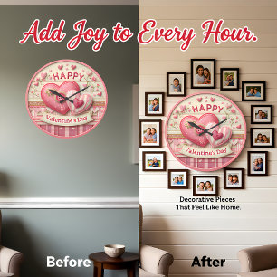 Stitched Fabric Heart Valentine Large Clock