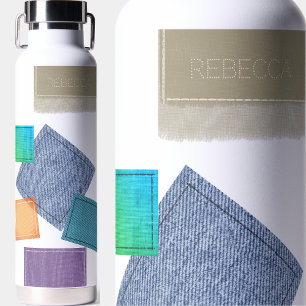 Stitched Fabric Patchwork Personalized Water Bottle