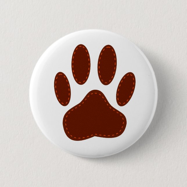Stitched Felt Dog Paw Print 2 Inch Round Button (Front)