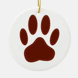 Stitched Felt Dog Paw Print Ceramic Ornament