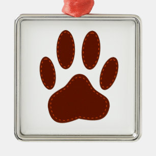 Stitched Felt Dog Paw Print Metal Ornament