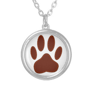 Stitched Felt Dog Paw Print Silver Plated Necklace