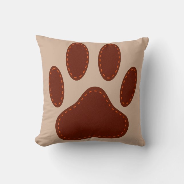 Stitched Felt Dog Paw Print Throw Pillow (Front)