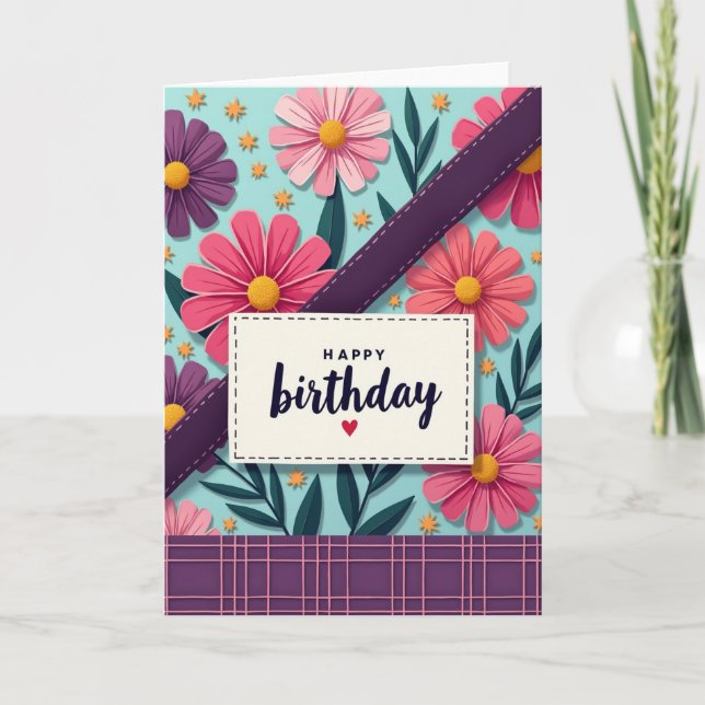 Stitched Floral Birthday Card (Front)