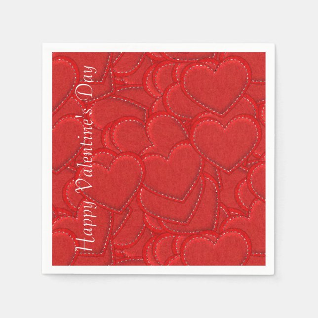 Stitched Hearts Valentine's Day Napkins (Front)