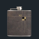 Stitched Leather Classy Monogram Hip Flask<br><div class="desc">A digital scan of real cowhide was used in the making of this design. Faux decorative stitching is strategically placed to form a geometric design that frames your three letter monogram. The monogram is printed in gold typography. Great flask to carry on the golf course. This flask will make a...</div>