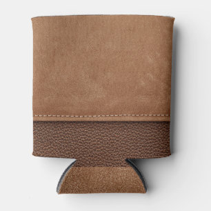 Stitched leather: grey, black background. can cooler