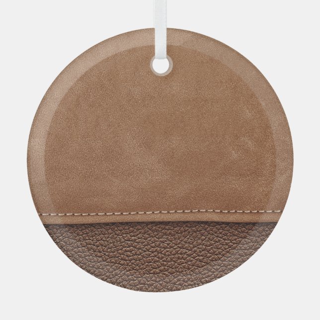 Stitched leather: grey, black background. glass ornament (Front)