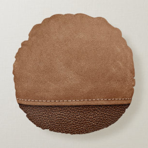 Stitched leather: grey, black background. round pillow