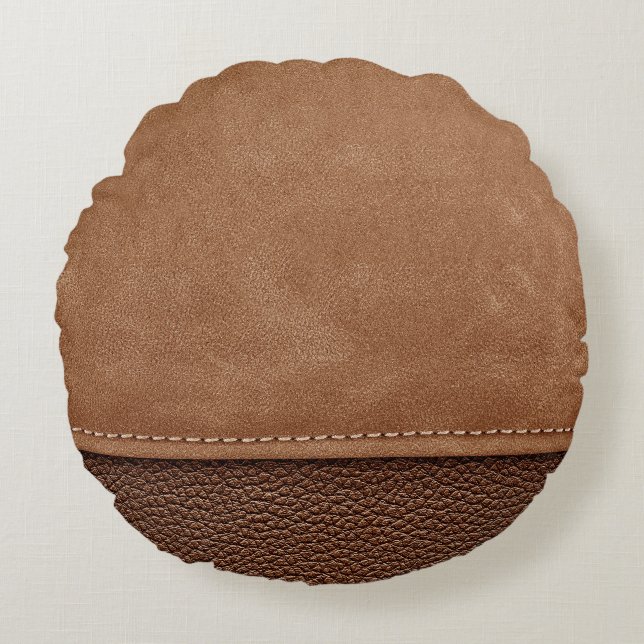 Stitched leather: grey, black background. round pillow (Front)