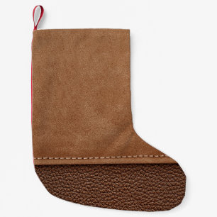 Stitched leather: grey, black background. small christmas stocking