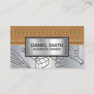Stitched Leather Metallic Hardware Tools Business Card