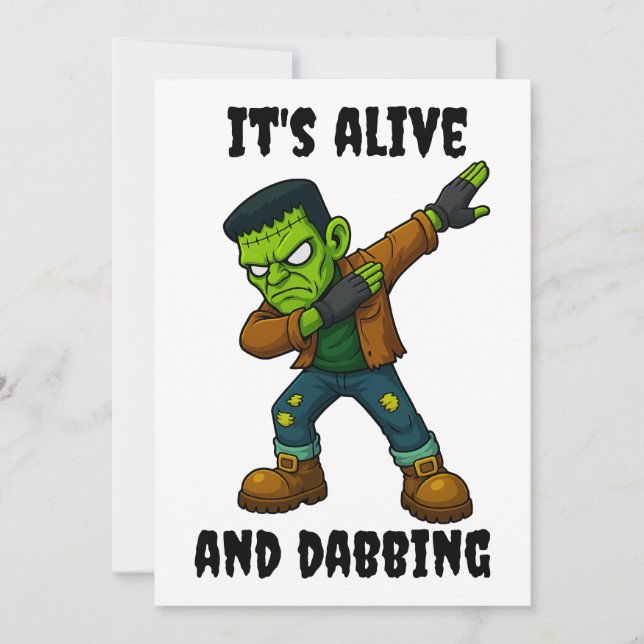 Stitched Monster is alive and dabs for Halloween Invitation (Front)