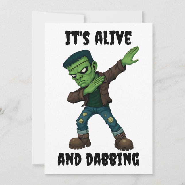 Stitched Monster is alive and dabs for Halloween Invitation (Front)