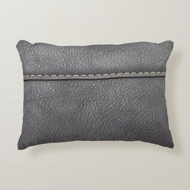 Stitched Sophistication: Black Leather Luxury Accent Pillow (Front)