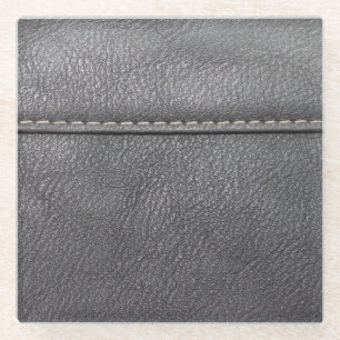 Stitched Sophistication: Black Leather Luxury Glass Coaster