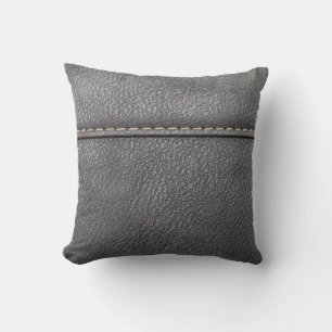 Stitched Sophistication: Black Leather Luxury Throw Pillow